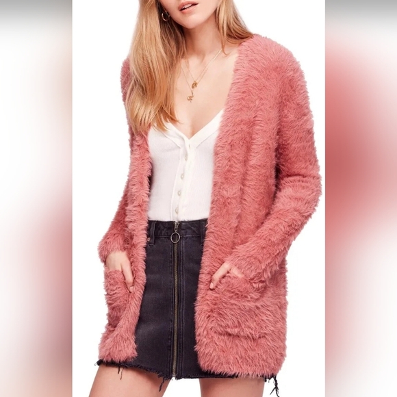 Free People Pink Fuzzy Cardigan Sweater - Picture 1 of 10